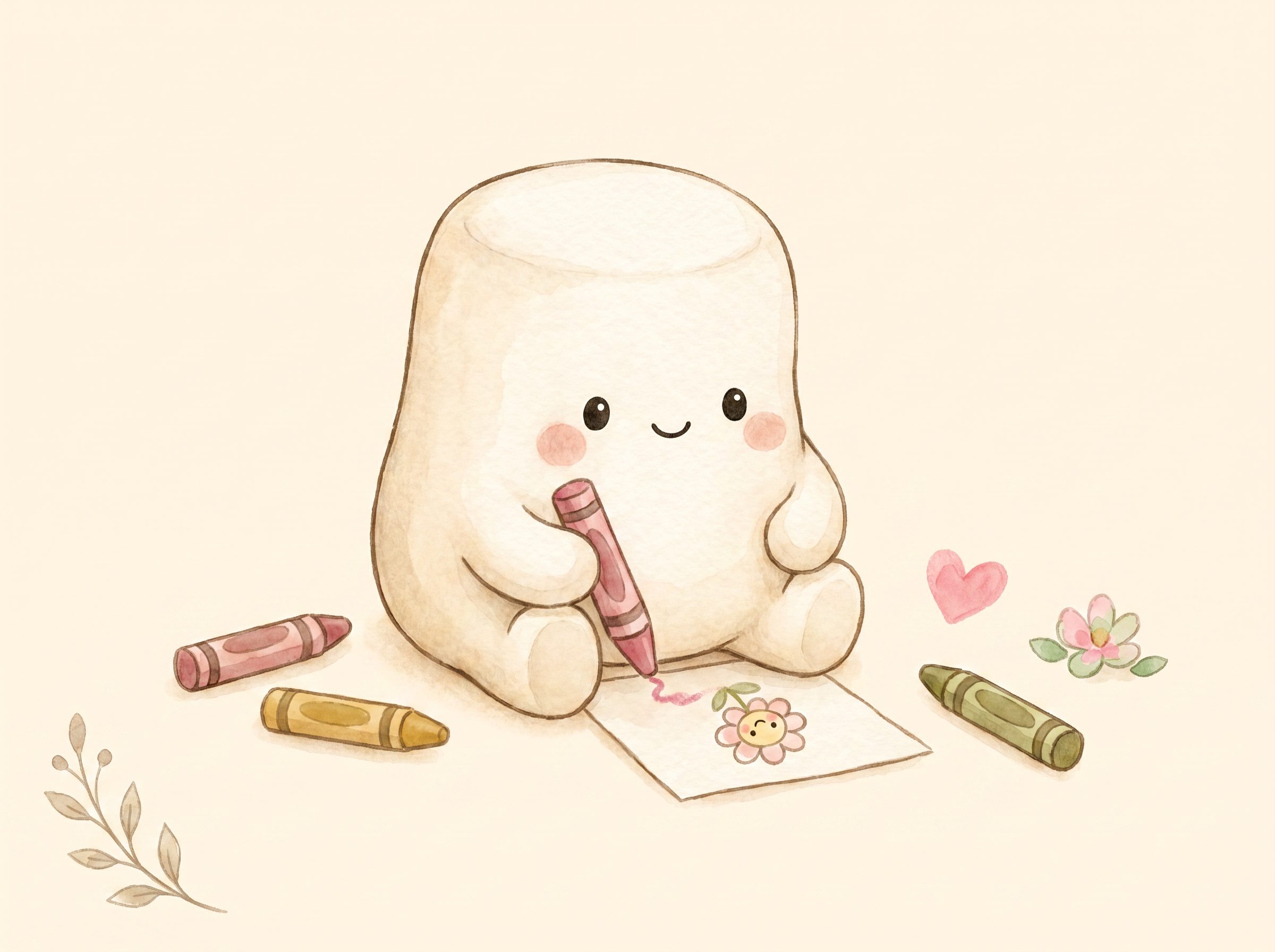 Mochi drawing a flower with crayons.