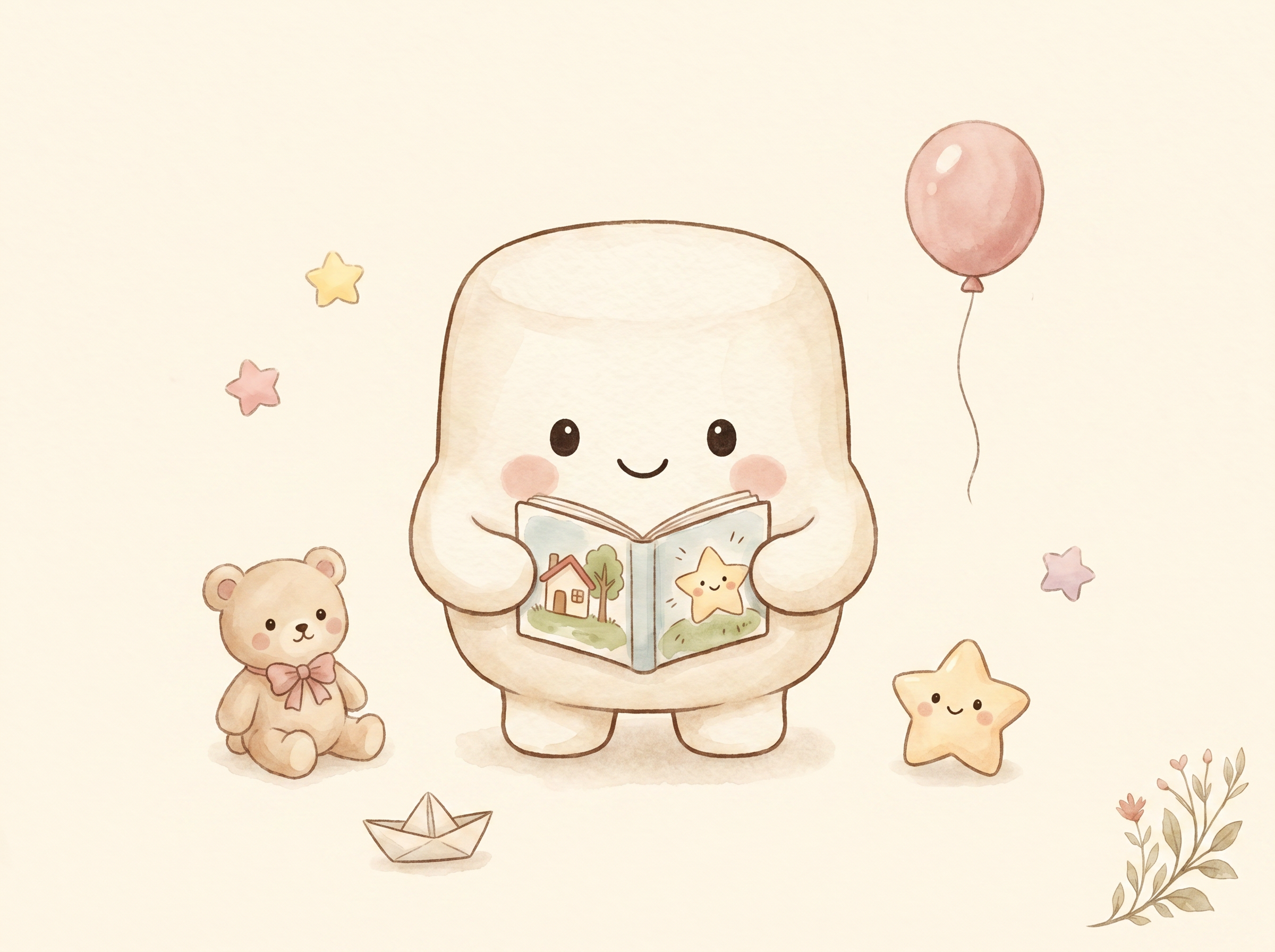 Mochi reading a story with Hana the bunny.