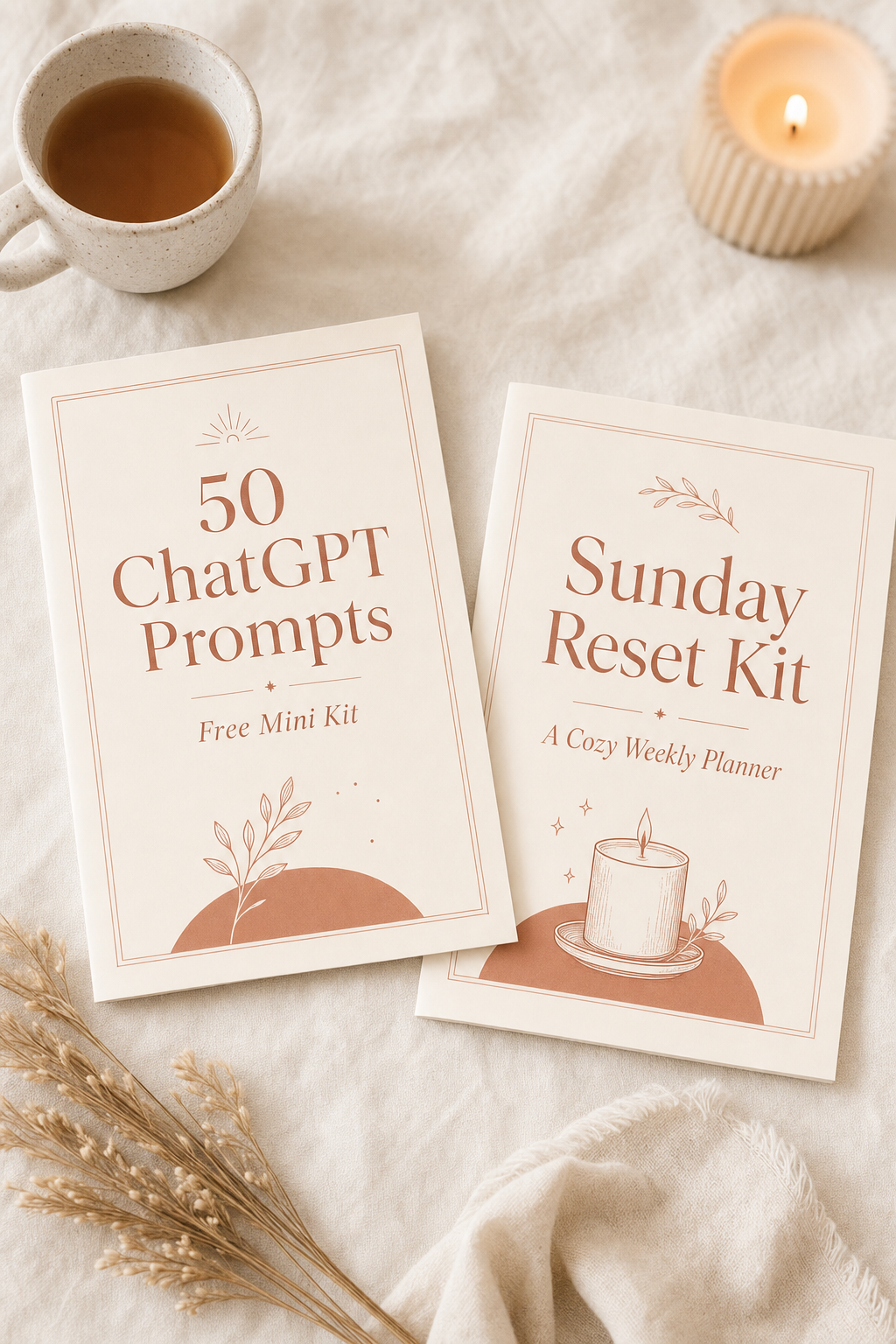 50 ChatGPT Prompts and Sunday Reset Kit — two free cozy kits from FlameMallow